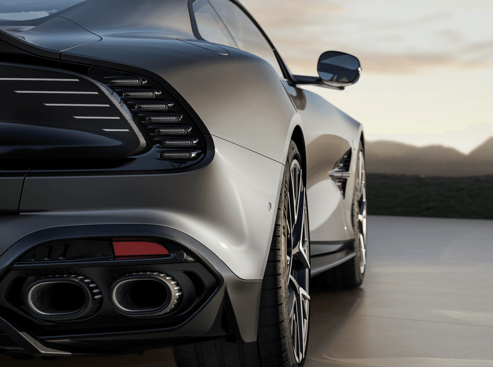 Aston Martin Vanquish 25 Detail Zierleisten aus Edelstahl Auspuffblende